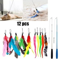 12X Kitten Toy Cat Feather Bell Wand Teaser Rod Interactive Play