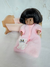 Amanda Jane Black Baby Doll ~6" Doll & Rocking Cradle, Mattress & Sleeping Bag