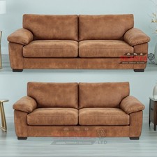 Amalfi Dino 3+2 Seater Sofa Set Tan Brown Suede Leather Full-back