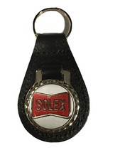NEW BLACK  LEATHER KEYRING/ FOB DEPICTING VINTAGE SOLEX MOPED LOGO