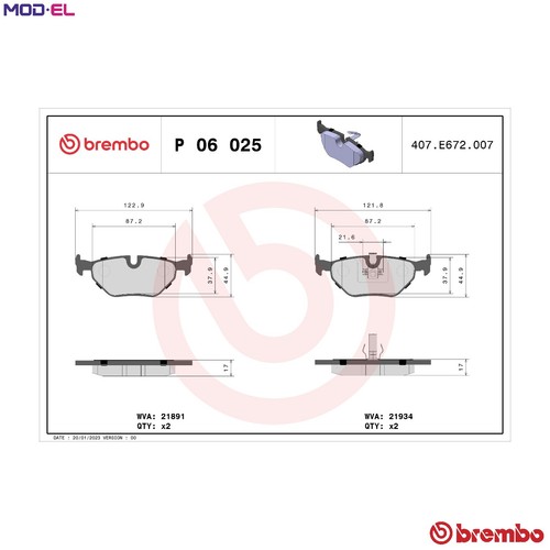Brake pad set disc - brake, p