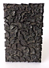 Chinese Carved Wooden Card Case With Bird & Floral Decoration