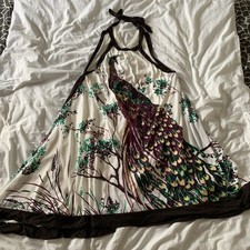 Zara Peacock Print Halter Neck Knee Length Dress Size L  - Nwot 