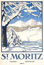 ST  MORITZ  Vacation Holiday  Ski Skiing  Travel  Poster Print Retro Wall Art