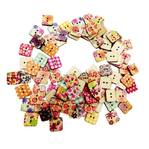 100 mixed wooden square button - mixed,