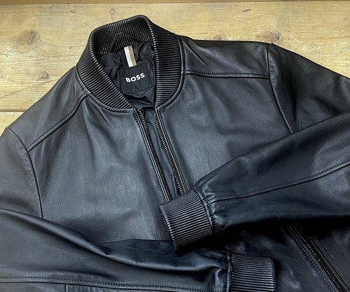 Boss black leather jacket - leather,