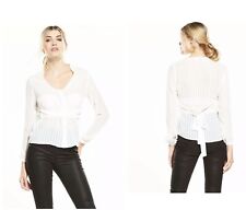 ALTER Ivory Cream Semi Sheer Pleated Tie Front Blouse Top Size 12