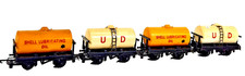 TRI-ANG Rake of 4 T. 76 SHELL TANK WAGON , T. 74 MILK TANK WAGON TT Gauge Boxed