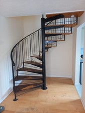 Indoor Spiral Staircase, Steel, Wooden Steps, Used