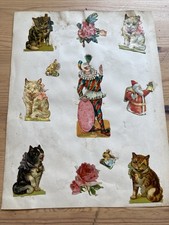 Victorian Scrap Album Page w/ Cat, Clown & Santa Scraps, dual-sided