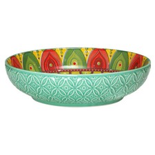 Green Ceramic Bowl Tuscany Bohemian Pasta Side Dish 22cm Dia Mediterranean Boho