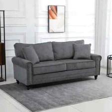 Grey 3 Seater Sofa Fabric Sofa for Living Room Throw Pillow Thick Seats 