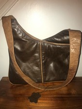 Lovely Gigi Soft Leather Handbag/Shoulder Bag Two-Tone Brown Leather