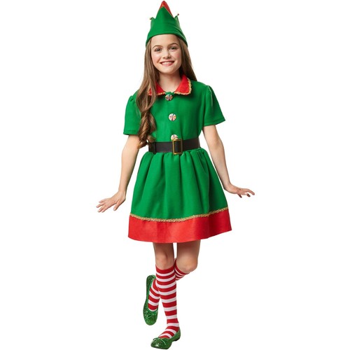 Girls costume elf dress hat - dress,