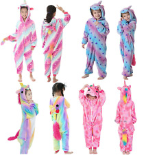 UK Fleece Kids Girls Unicorn 1Onesie Cosplay Costume Pyjamas NightwearJumpsuit