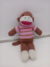Knitted Sock Monkey Dunelm Mill Hand Crafted Soft Toy Plush Girl Stripey Top