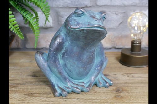 Large verdigris bronze frog - verdigris,