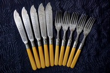 James Deakin & Sons silver plated fish knife and fork set - 5 pairs + 1 fork