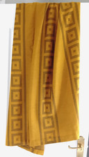 Vintage Pair Boho 70s  Mustard Green Curtains Mid Century Fabric Retro  (A)