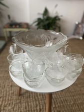 Large PUNCH BOWL WITH 12 CUPS Ladle, No Hooks Vintage