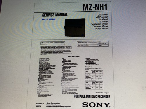 Sony nh1 service - , manual
