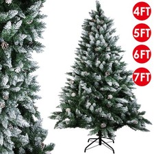 Snow Frosted Christmas Tree Bushy Pinecones Xmas Artificial Home 4/5/6/7FT Decor