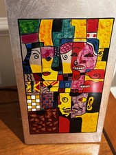 Beautiful Wood Lacquered Funky Table Lamp, Gorgeous Colours In Lovely Condition