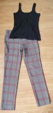 STRADIVARIUS WOMEN'S CHECKED PLAID SKINNY TROUSERS APPROX UK10 BLACK VEST TOP 12
