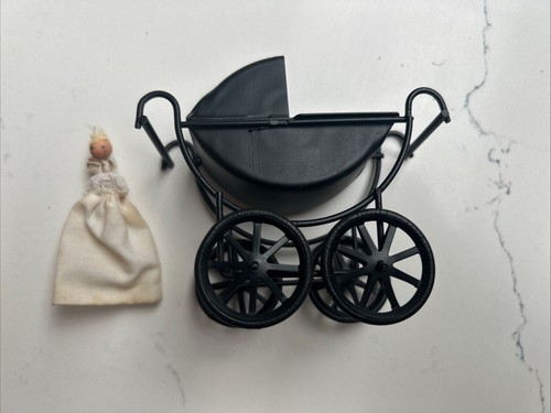 Vintage dollshouse metal pram - vintage,