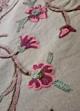 Floral and Vine Embroidered Crewel Fabric by the yard