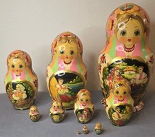 Authentic Russian Matryoshka Nesting Dolls – Hand-Painted – Full Set of 10