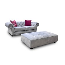 Fabb 'Savannah' 2 Seater Sofa + Large Footstool Chesterfield Velvet Dexter Smoke