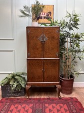 Stunning Vintage Antique Queen Anne Style Burr Walnut Cocktail Cabinet