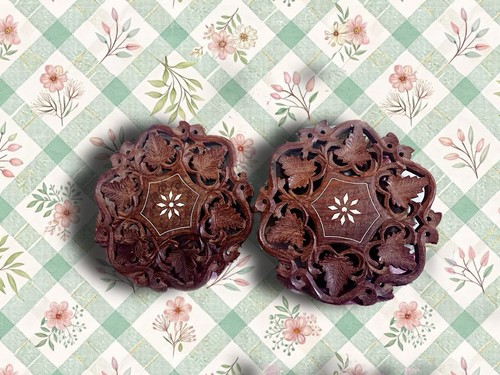 Pair vintage hand carved - of,