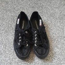 Superga  black lace crochet flats trainers UK 4.5