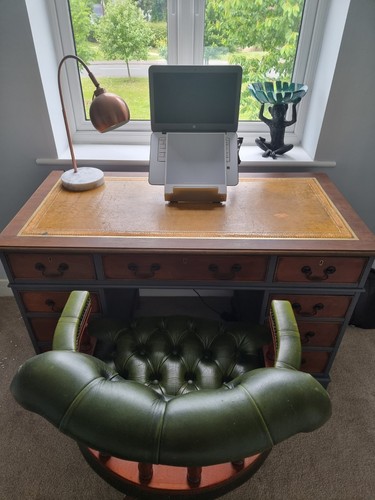 Wooden desk and green - wooden, leather