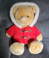 Chad Valley Large Teddy Bear Red Hooded Duffle Coat Fur Soft Plush Beanie Base