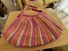Ladies Sun & Sand Shoulder Bag Pink Multicoloured Straw Crochet