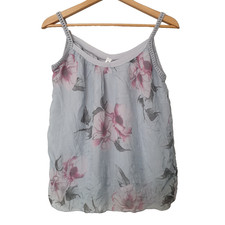 NEW COLLECTION Ladies Medium TOP Silk Blend Floaty Lined Italy Floral Grey