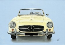 Mercedes 190SL Painting in Acrylics on Canvas 10"x14"/25x36cm