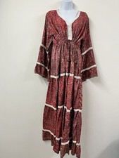 Pink Boho Gypsy Dress Long Summer One Size Maxi Vintage Hippie Indian Prairie