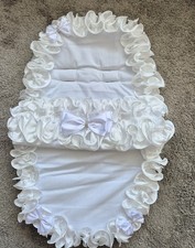 Romany Babies Car Seat Cosytoes Footmuff  White Frilly Bling Bow Ribbon Bow 