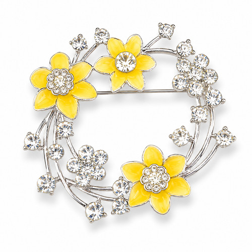 Yellow flower brooch crystal - yellow,