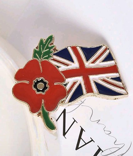 Union jack red poppies pin - union,