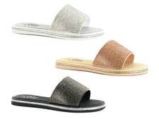 Ladies Glitter Sliders Sandals Comfort Sparkly Summer Slip On Mules Ella Shoes