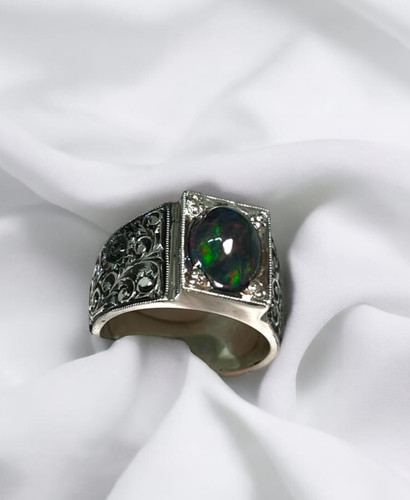 Natural black fire opal mens - natural,