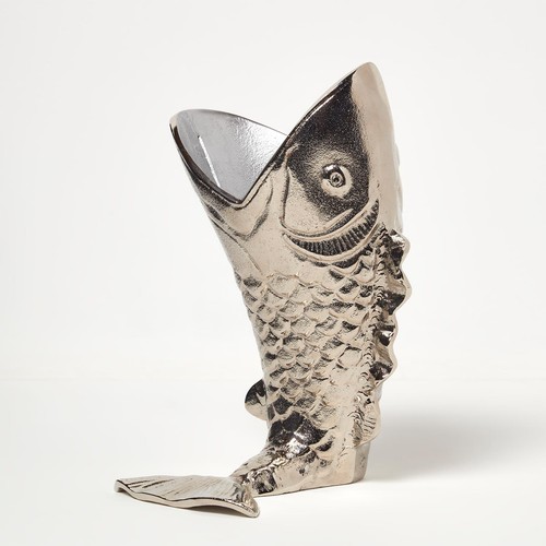 Silver fish vase - silver,