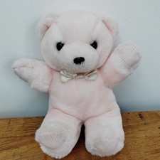 Vintage Boots Teddy Bear Plush Pink Baby Soft Toy Striped Pink & White
