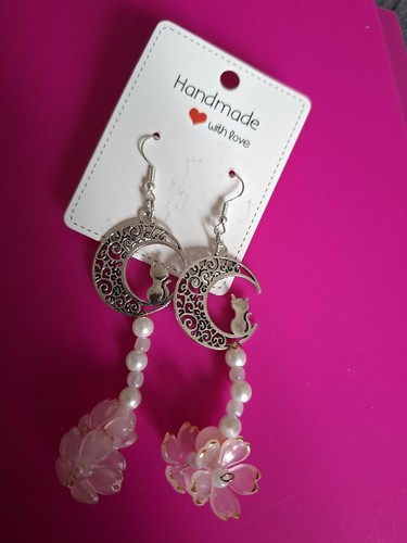 Cat and moon - , earings