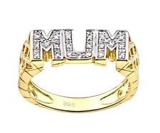 9ct Yellow Gold on Silver MUM Ring size J to V - Simulated Diamond